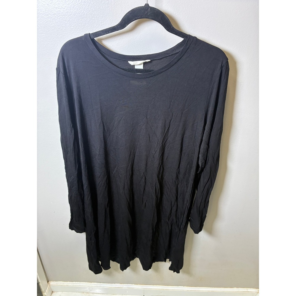 HM Basic Womens XL Black Long Sleeve Tunic Top Crew Neck Viscose 03622364